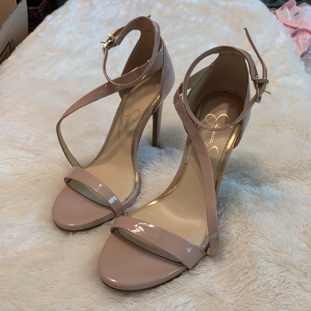 Jessica Simpson Beige/Pink Gloss Strappy Heels